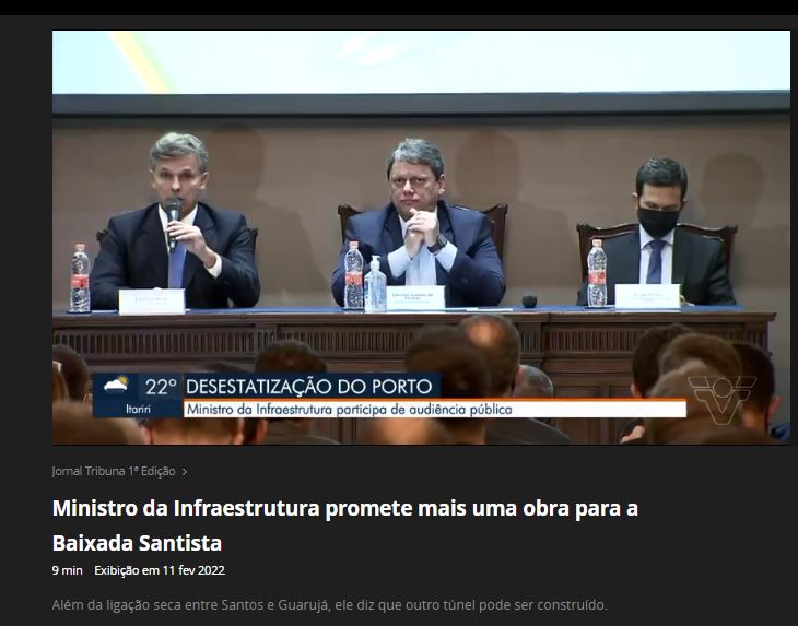 Ministro da Infraestrutura promete mais uma obra para a Baixada Santista, TV Tribuna, 11/02/20022