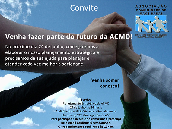 Associação Comunidade de Mãos Dadas convoca sociedade para elaborar seu planejamento estratégico no dia 24 de junho